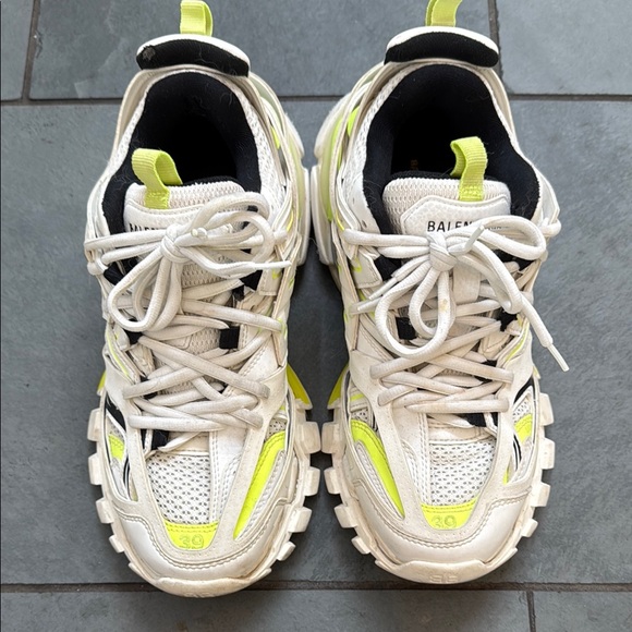 Balenciaga Shoes - Balenciaga White and Neon Yellow Sneakers